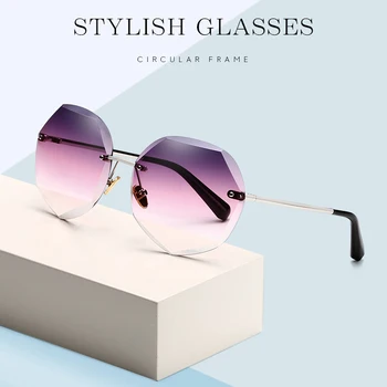 MIZHO 2020 Jaunu Luksusa Zīmolu Dizaina Dāma Kārtas bez apmales Saulesbrilles Sieviešu Griešanas Objektīvs Vintage Okeāna Saules Brilles
