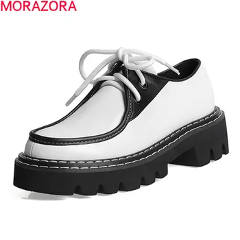 MORAZORA 2020. gadam, liela izmēra 34-42 modes mežģīnes up ikdienas apavi med papēži apaļu purngalu dāmas kurpes īstas ādas rudens sieviešu kurpes