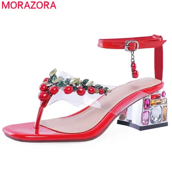 MORAZORA 2020 plus lieluma 46 sieviešu sandales īstas ādas kurpes ar pērlītēm puse, kāzu kurpes sievietei vasaras laukumā papēžiem kurpes sieviete