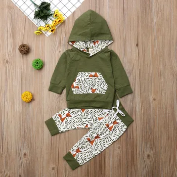 MUMS Jaundzimušais Zīdainis, Bērniem, Baby Girl Apģērbu Fox Kapuci Topi+Garās Bikses Tērpiem Komplekts