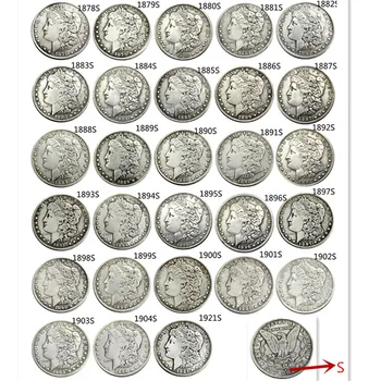 MUMS Pilns Komplekts(1878-1921)S 28pcs Morgan dolāra Sudraba Pārklājumu Kopēt Monētas
