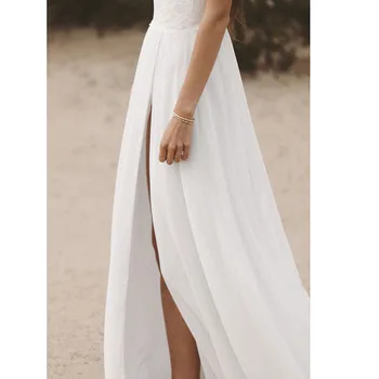 MYYBLE Beach Kāzu Kleitu Spageti Siksnas Boho V Kakla Atklātu Atpakaļ līgavas kleitas ir 2021. Šifona Augstas Sadalīt Mežģīņu Kāzu Kleita top