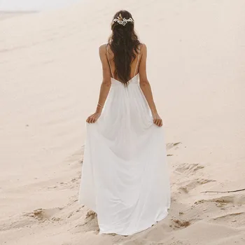 MYYBLE Beach Kāzu Kleitu Spageti Siksnas Boho V Kakla Atklātu Atpakaļ līgavas kleitas ir 2021. Šifona Augstas Sadalīt Mežģīņu Kāzu Kleita top