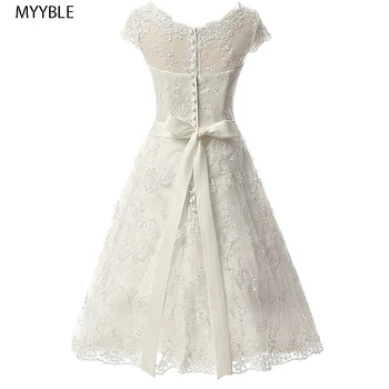 MYYBLE ir 2021. Sexy White īsās Kāzu kleitas mežģīnes Līgavas kleita Vāciņu Piedurknēm ar Rāvējslēdzēju Atpakaļ Vestidos De Novia Reālo Ainu
