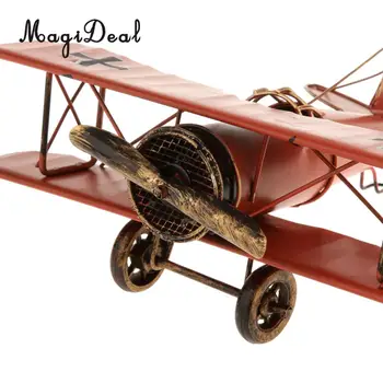 MagiDeal 1Pc Vintage Metāla Lidmašīnas Modeli Divplāksnis lidmašīna Mājas dzīvo jamo istabu Dekors Bērniem, Pirmsskolas vecuma Zēni Āra Fun Rotaļlietas