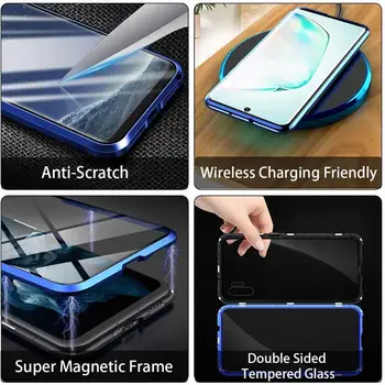 Magnētiskā Case For Samsung Galaxy A51 A71 A81 A91 A11 A21 A41 A70 A50 S20 Ultra S10 Plus Double Pusē, Rūdīts Stikls Metāla Vāciņu