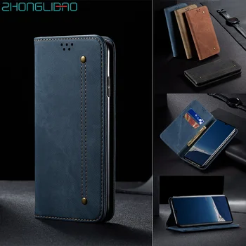 Magnētiskā Džinsa Āda Flip Case for Huawei P30 Mate 30 Pro Lite P Smart Z Y9 Ministru 2019 Hono 10es 20 8x Luksusa Seifs Grāmatas Vāka