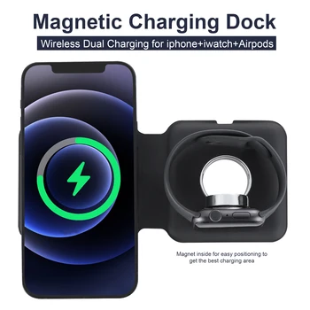 Magsafing galda Statīvu Locīšanas Magnētisko Dual-Maksa Par iPhone 12 Pro Max 15W Ātru Bezvadu lādēšana Ar AirPods Skatīties Turētājs