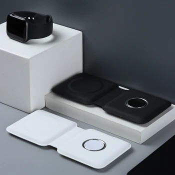 Magsafing galda Statīvu Locīšanas Magnētisko Dual-Maksa Par iPhone 12 Pro Max 15W Ātru Bezvadu lādēšana Ar AirPods Skatīties Turētājs
