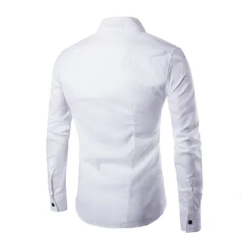 Mandarin Apkakles Krekls Vīriešiem Vintage Rudens Balts Krekls Vīriešiem Pogu Gadījuma Pieguļoša Kleita Krekli Ar Garām Piedurknēm Neregulāra