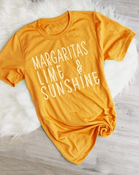Margaritas Kaļķi un Sunshine Beach Dienu Dzeramā t-krekls Pievieno Sāli un Laima dzeltena, rozā sieviešu saukli tumblr krekls, t-veida topi -J900
