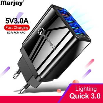Marjay 48W Ātru Lādētāju 3.0 4.0 USB Cherger 4 Porti Ātra Uzlāde Mobilā Tālruņa Lādētājs, iphone, Samsung S10 A50 Xiaomi Huawei