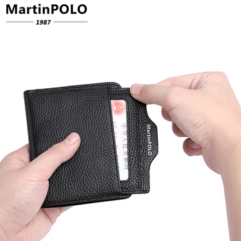MartinPOLO Vīriešu Ādas maks Luksusa Kredītkartes īpašnieks Slim Saliekamais Kabatas ar Kustamo Id logā mazu Melnu maku MP1006