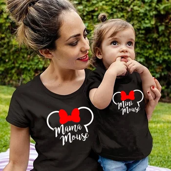 (Matching Ģimenes Apģērbs, Apģērbu Ģimenes Izskatās MAMA & MINI Peli, Druka T kreklu Mamma Meitai Kokvilnas Topi Baby Meitenes Gudrs T-krekls
