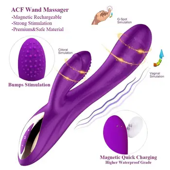 Medicīniskā Silikona Multi-Ātruma Klitora Magnētisko Uzlādējams Dual Vibrators G Spot Izciļņiem Stimulāciju Sievietes Sexy Dildo Vibratoru