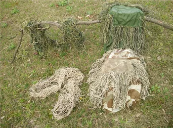 Medību zāle tips taktiskā Snaiperis maskēties headvie kapuci, cepuri un Šauteni virvi Ghillie Uzvalks medību audums