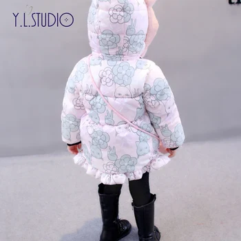 Meitene Parkas Ziemas Snowsuit Modes Plus Samta Kokvilnas Apģērbs 2018 Jaunu Meiteni, Dzimšanas Dienas Dāvanu Drukāt Karikatūra Jauno Gadu Kostīms
