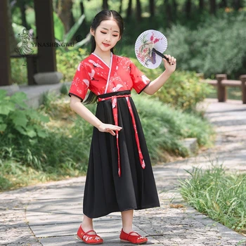 Meitene, Topi, Svārki Celtņa Drukāt Komplekti Japāņu Drēbes, Ģērbšanās Kimono Kostīms, Bērnu, Bērnu Tradicionālo Ziedu Izšuvumi Bērniem Yukata Drēbes