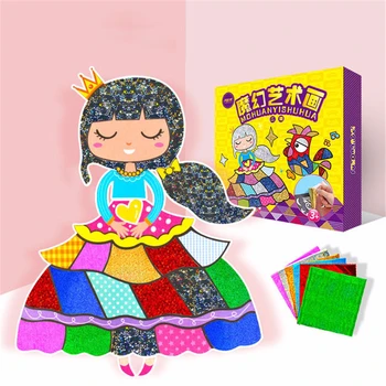 Meitenes DIY Burvju Uzlīmes Mirdzumu Zvaigžņotām Debesīm Krāsains Zvaigžņotām Mirdzēt Pārsūtīt Uzlīme Rotaļlietu Bērnudārza Bērni Mākslas Amatniecības Puzzle