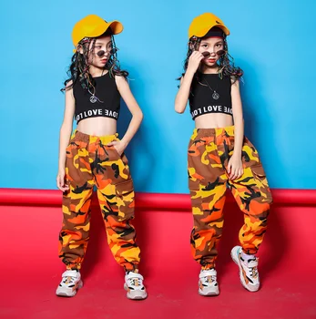 Meitenes Hip Hop Apģērbu Black Top Kultūru Veste Maskēties Darbojas Gadījuma Bikses Bērniem, Džeza Deju Tērpi Balles Deju Apģērbu