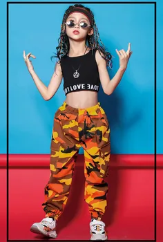 Meitenes Hip Hop Apģērbu Black Top Kultūru Veste Maskēties Darbojas Gadījuma Bikses Bērniem, Džeza Deju Tērpi Balles Deju Apģērbu