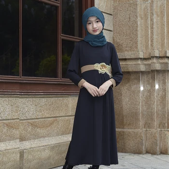 Meitenes Musulmaņu Ģērbšanās Ilgi Tradicionālo Musulmaņu Tērpu ar Jostu Slaids Viduklis Abaya Izņemot Hijab Sarkana, Violeta Pelēka, Rozā, Melns