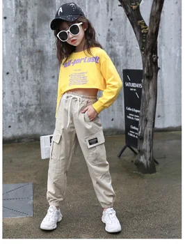 Meiteņu Bikses Kokvilnas Kravas Bikses Multi-kabatas Meitenes Treniņbikses Elastīgs Viduklis Harēma bikses Bērniem, Bērnu Hip-hop Tendence Apģērbi