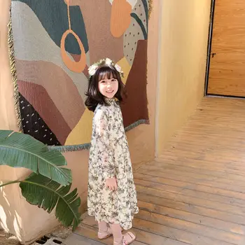 Meiteņu kleita ar garām piedurknēm ziedu raksts salds bērniem kleitas