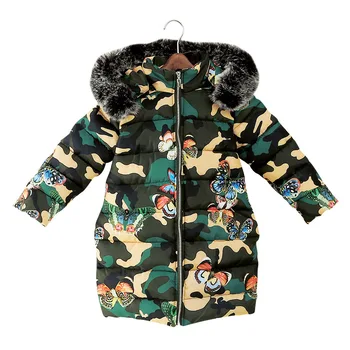 Meiteņu kokvilnas jaka 3-11 gadus veco bērnu uz leju kokvilnas jakas Iespiesti karikatūra tauriņš maskēties meiteņu ziemas jakas