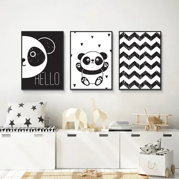 Melna Balta Dzīvnieku Gudrs Panda Pirmsskolas Kanvas Glezna Līnijas Abstraktu Bērnu Plakātu Un Drukas Ziemeļvalstu Attēlu Kid Bērnu Istabas Interjeru