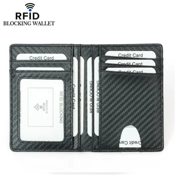 Melna Oglekļa Šķiedras Slim Kredītkartes Īpašnieks Plānas RFID Kabatas Pu Āda Vadītāja apliecība Vāka Turētājs Vīriešiem Karti Makā