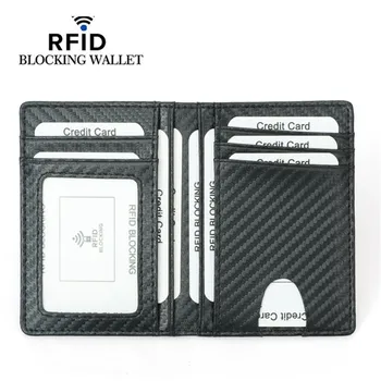 Melna Oglekļa Šķiedras Slim Kredītkartes Īpašnieks Plānas RFID Kabatas Pu Āda Vadītāja apliecība Vāka Turētājs Vīriešiem Karti Makā