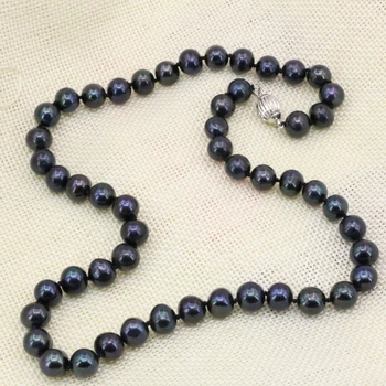 Melns dabiskie saldūdens kultivētās pērles 7-8mm nearround krelles ķēde, kaklarota sievietēm sānslīdi kaklasaite elegants diy rotaslietas 18inch B3223