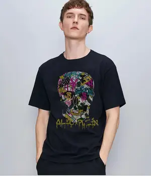 Melns krāsa, Kokvilnas Vīriešu t Streetwear Elastīgs hip pop Gadījuma Karstā urbt t krekli zēniem Rhinestones
