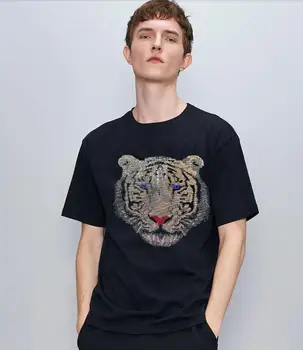 Melns krāsa, Kokvilnas Vīriešu t Streetwear Elastīgs hip pop Gadījuma Karstā urbt t krekli zēniem Rhinestones