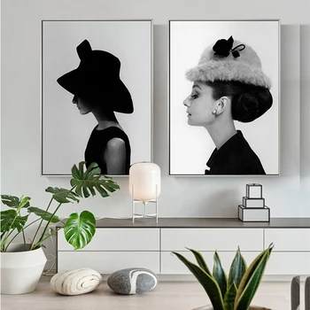 Melnās un Baltās Sienas Mākslas Audekls Glezniecības Portreta Plakāti un Izdrukas Audrey Hepburn Meitene Sienas Priekšstatu par Dzīves Telpu Dekorēšana