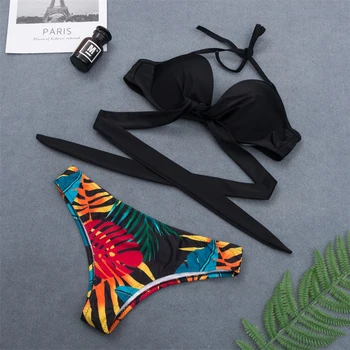 Melphieer Wrap Cross Pārsējs Bikini Komplekts Sarkanā Krāsā Melnas Peldbikses 2020. Gadam Meitenes Biquini Augsta Vidukļa Peldkostīmu Peldkostīmu Maillot De Bain