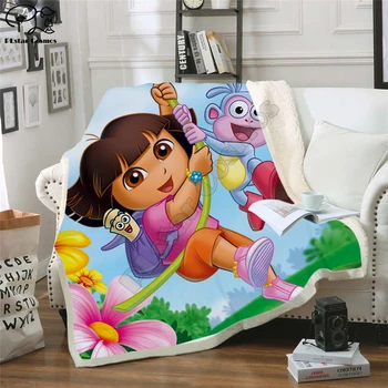 Mest segu Dora smieklīgi Karikatūra 3D Samta Plīša Sega, gultas Pārklājs Bērniem, Meitenēm, Sherpa Segu Dīvāna Segu Segtu Ceļa 01