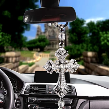 Metāla Un Crystal Diamond Krusta Jēzus Kristiešu Automašīnu Atpakaļskata Spoguļi Automašīnas Kulons Karājas Auto Stils Aksesuāri, Auto Dekorēšana
