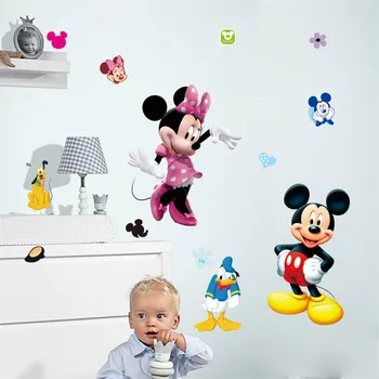 Mickey Mouse Sienas Dekoratīvās Uzlīmes Bērniem Zēni Meitenes DIY Guļamistabas Sienas Dekori Decal Home Art Sienas Tapetes Augstums Sienas Uzlīme