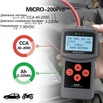 Micro200 Pro Digital Automašīnas Akumulatoru Testeris 12v 24v 40 līdz 2000CCA Automobiļu Slodzes Akumulatoru Sistēmas Analizatoru Motociklu AGM EFB Želeja