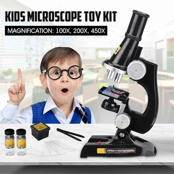 Mikroskopa Trinokulara Lab LED 100X-200X-450X Bioloģisko Mikroskopu Mājas Skolas Skolēnu Bērnu Zinātnes Izglītības Rotaļlietas, Dāvanu