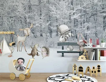 Milofi pielāgota lielu tapetes, sienas bērnu istabas ziemas sniega skatuves karikatūra dzīvnieku pasaules fona sienu apdare painti