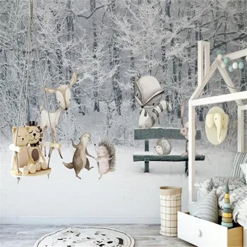 Milofi pielāgota lielu tapetes, sienas bērnu istabas ziemas sniega skatuves karikatūra dzīvnieku pasaules fona sienu apdare painti