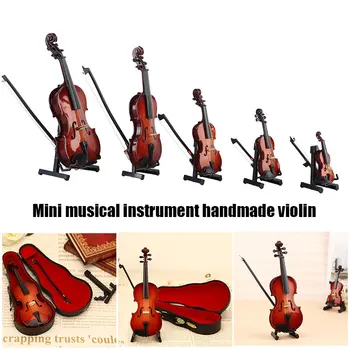 Mini Miniatūras Vijolei Modelis Reprodukcija ar Statīvu un Gadījumā, Mini Mūzikas Instrumentu Ornamenti, Dekori LAD-pārdošana