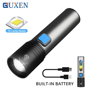 Mini T6 LED Lukturīti Portatīvo kabatas Lukturītis Iebūvēts 1200mAh Akumulators, USB Uzlādējams Ūdensizturīgs Teleskopiskie Tālummaiņas Mājās, Āra Apgaismojums