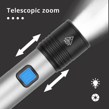 Mini T6 LED Lukturīti Portatīvo kabatas Lukturītis Iebūvēts 1200mAh Akumulators, USB Uzlādējams Ūdensizturīgs Teleskopiskie Tālummaiņas Mājās, Āra Apgaismojums