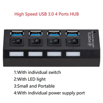 Mini USB 3.0 HUB Super Ātrums 5Gbps usb3.0 4 Porti HUB Portatīvo Mikro USB 3.0 HUB Sadalītājs Ar Ārējās Barošanas Adapteri PC Acc