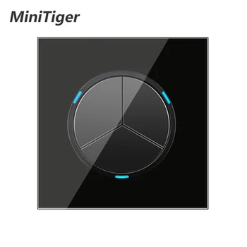 Minitiger 3 Banda 1 Veidā, Izlases Noklikšķiniet uz On / Off Sienas Gaismas Slēdzis Ar LED Indikatoru Bruņinieks Black Crystal Rūdīta Stikla Panelis