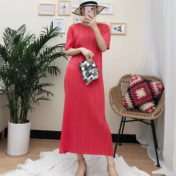 Miyake kroku kleita Rudenī 2020. gada vasaras Estētisko apģērbu Augstas kvalitātes vaļēju plus lieluma sievietēm ir korejas modes ilgi, Šķeltas kleita